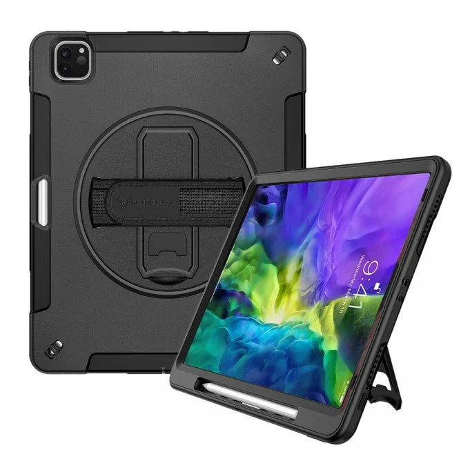 Armor-X Rin Series Case For iPad Pro 11 (2020) Rainproof Military Grade Rugged Case With Hand Strap & Kick-Stand & Pen Holder - Black - Tashqila Armor-X Rin Series Case For iPad Pro 11 (2020) Rainproof Military Grade Rugged Case With Hand Strap & Kick-Stand & Pen Holder - Black - Tashqila